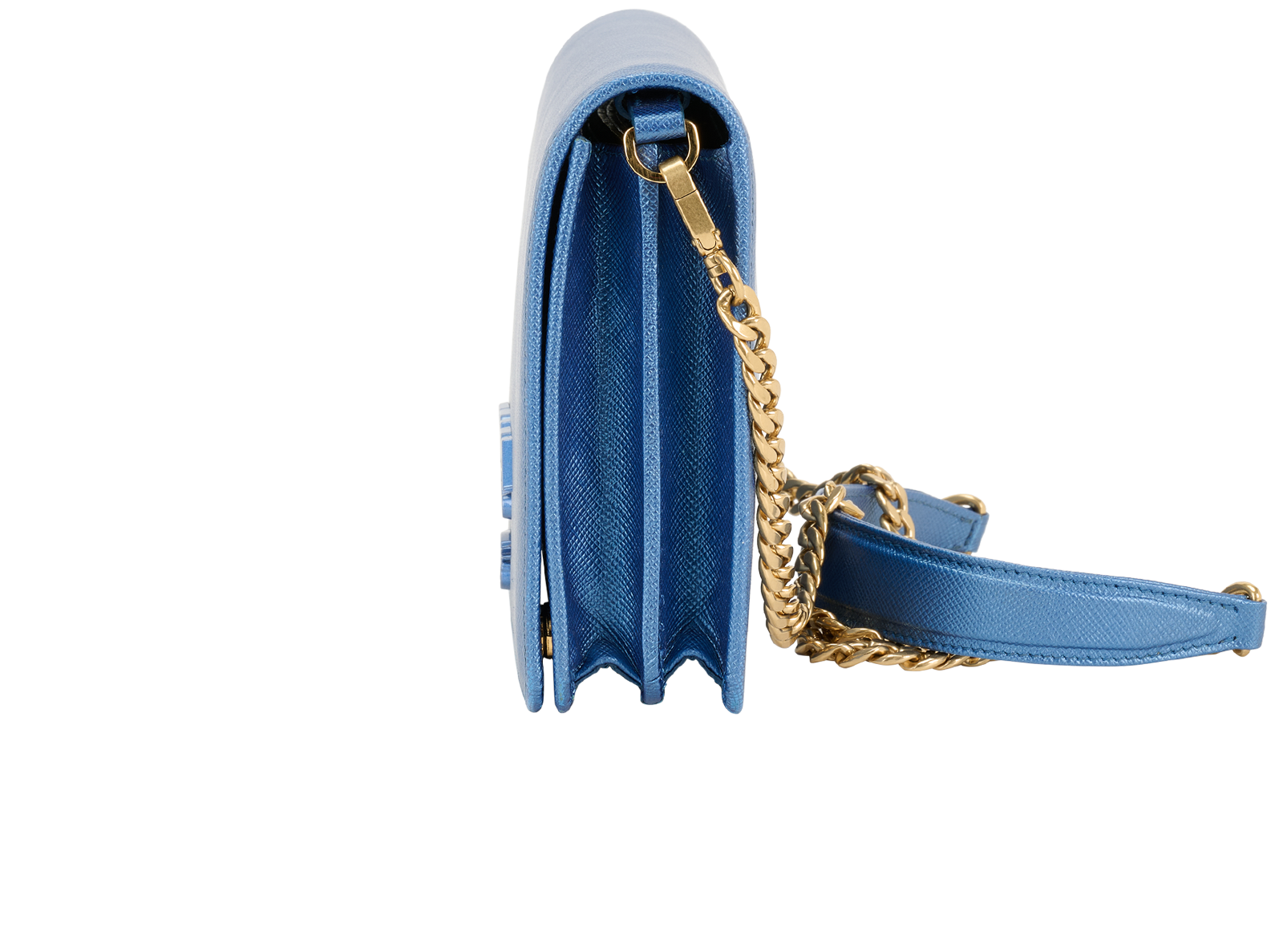 Small Lux Chain Logo Flap, &pound;650, Handbags, Blue, Leather, Bottom view